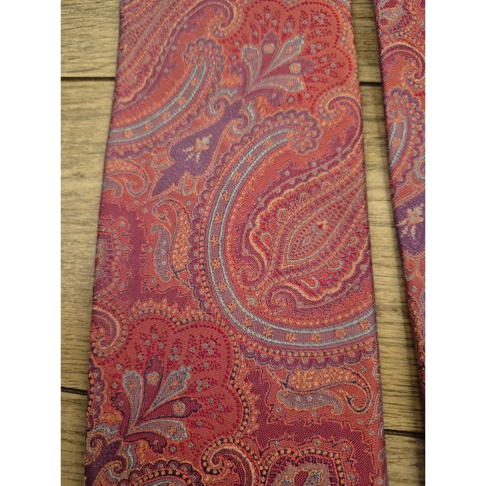 Ike Behar New York Mens Pink Purple Orange Paisley Abstract Woven Silk Tie EUC‎
